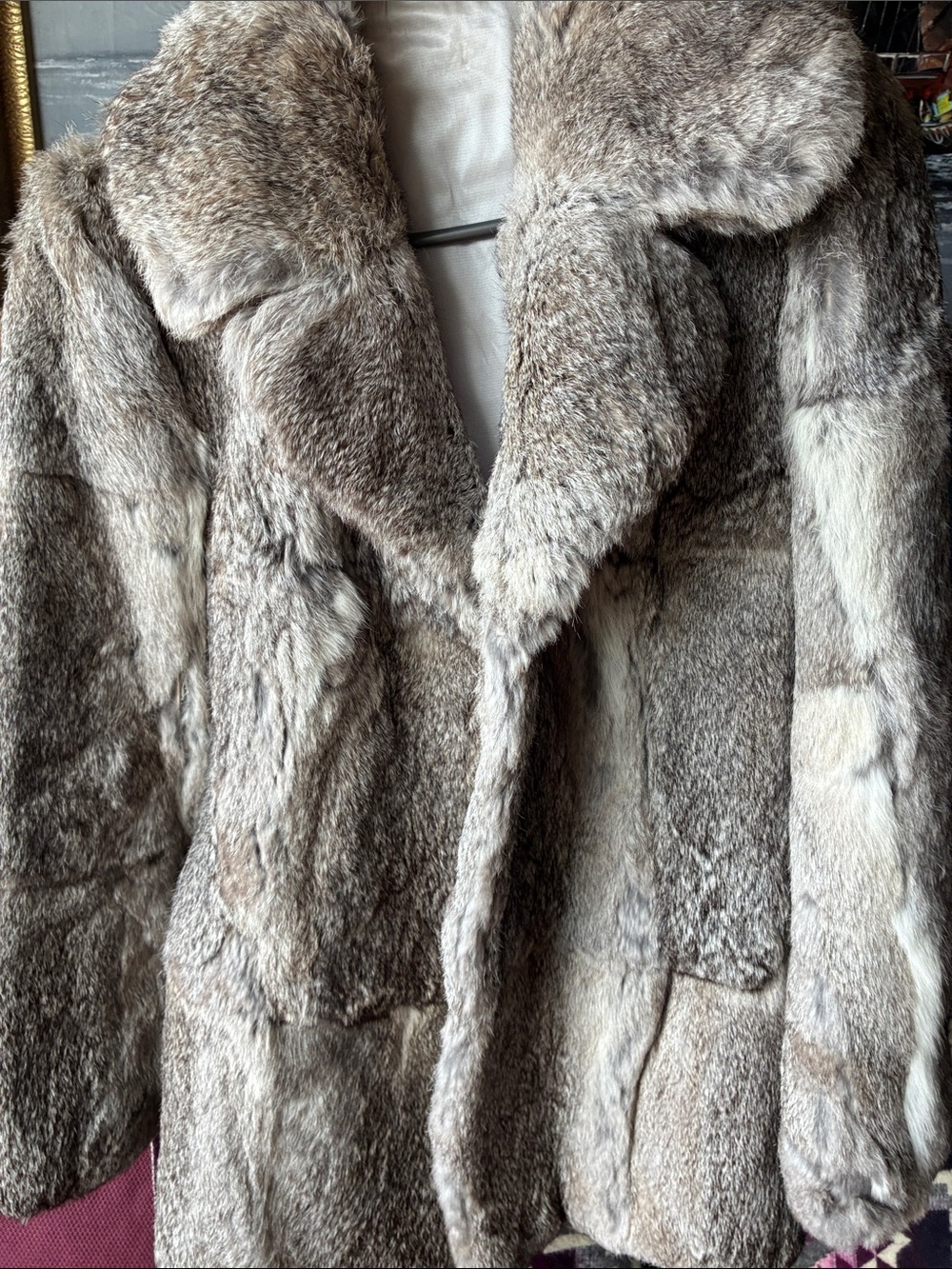 STUNNING Genuine Grey Patchwork Fur Coat, Sz 40